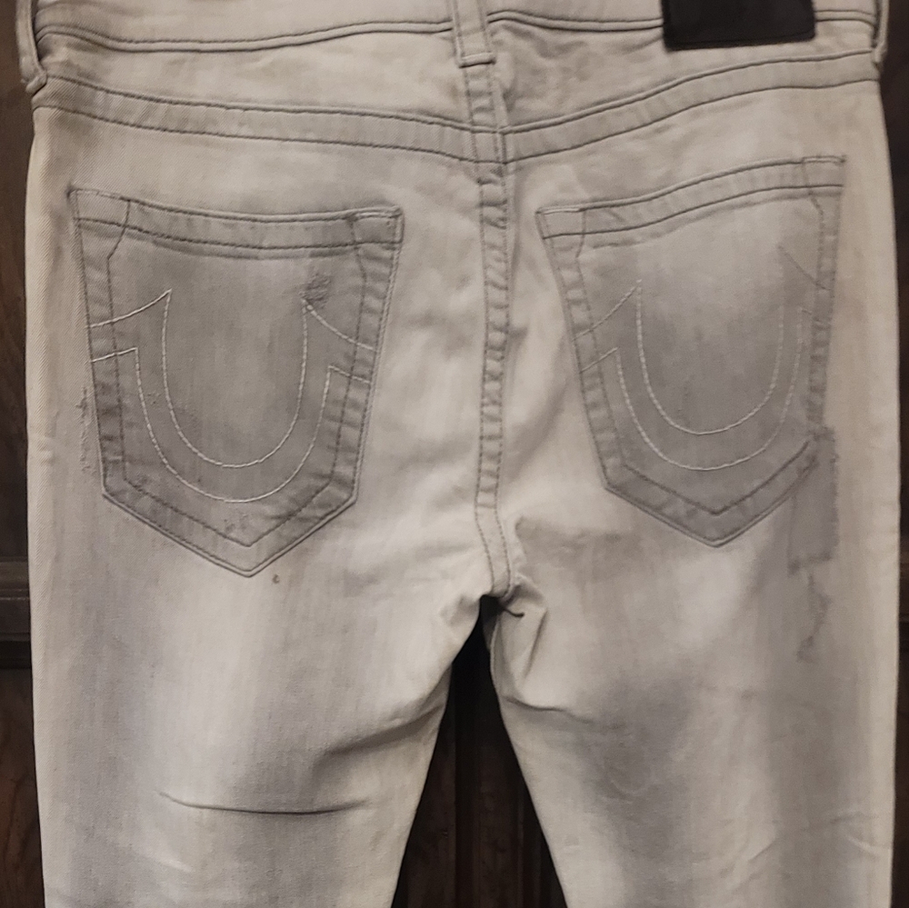 True Religion Light Gray Patchwork Skinny Jeans 34x30 - Picture 4 of 6